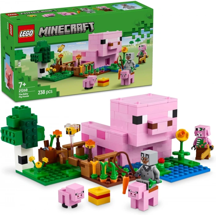 LEGO Minecraft Yavru Domuz Evi 21268 – 7 Yaş ve Üzeri Çocuklar için Kahraman Figürü, Yaratıklar ve Orman Biyomu İçeren Çiftlik Hayvanı Yapım Seti, Erkek ve Kız Çocukları için Hediye Fikri (238 Parça)