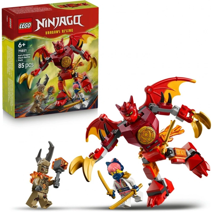 LEGO NINJAGO Kai’nin Ejderha Robotu Savaş Paketi 71851-6 Yaş ve Üzeri Çocuklar için Oyuncak Yapım Seti, Hediye Fikri (85 Parça)