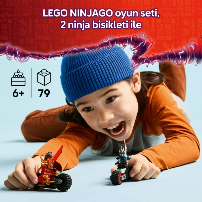 LEGO NINJAGO Kai’nin Motosiklet Hız Yarışı 71838-6 Yaş Üzeri Kız ve Erkek Çocuklar için Kainin Yarış Motosikleti ile İfrit Motosikleti ve 2 Minifigür İçeren Yaratıcı Oyuncak Yapım Seti (79 Parça)