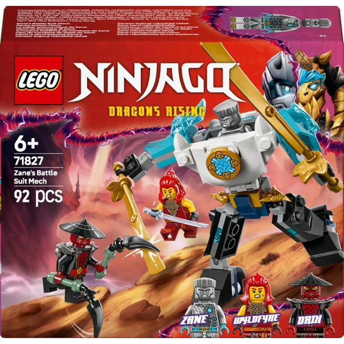 LEGO NINJAGO Zane’in Savaş Zırhı Mech’i 71827-6 Yaş ve Üzeri Çocuklar için 3 Minifigürlü Yaratıcı Oyuncak Yapım Seti, Doğum Günü Hediyesi (92 Parça)