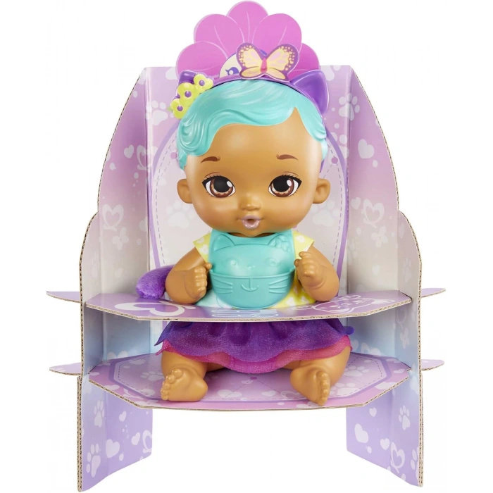 My Garden Baby Yavru Kedi Bebeğimin Bakım Zamanı - Mavi Saçlı Bebek (30 cm), Tekrar kullanılabilen bebek bezi, önlüğü, biberonu ve aksesuarlarıyla, 3 yaş ve üzeri HHL22