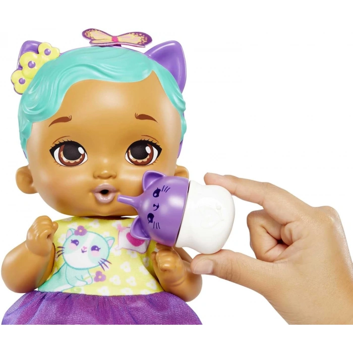 My Garden Baby Yavru Kedi Bebeğimin Bakım Zamanı - Mavi Saçlı Bebek (30 cm), Tekrar kullanılabilen bebek bezi, önlüğü, biberonu ve aksesuarlarıyla, 3 yaş ve üzeri HHL22