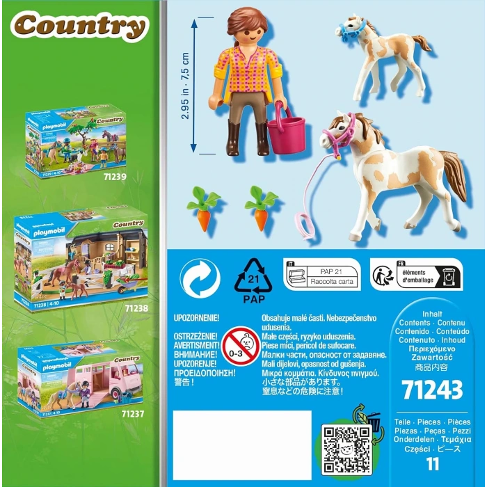Playmobil 71243 Country Tay ile At, midilli çiftliği, at oyuncakları, eğlenceli, yaratıcı rol yapma, oyun seti, 4 yaş ve üzeri çocuklar için uygun
