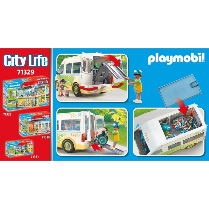 Playmobil City Life 71329 Okul Otobüsü, Sürgülü Kapılı Büyük Okul Otobüsü, Tekerlekli Sandalye İçin Katlanabilir Rampa ve 5 Figür İçin Yer, 4 Yaşından Büyük Çocuklar İçin Oyuncak