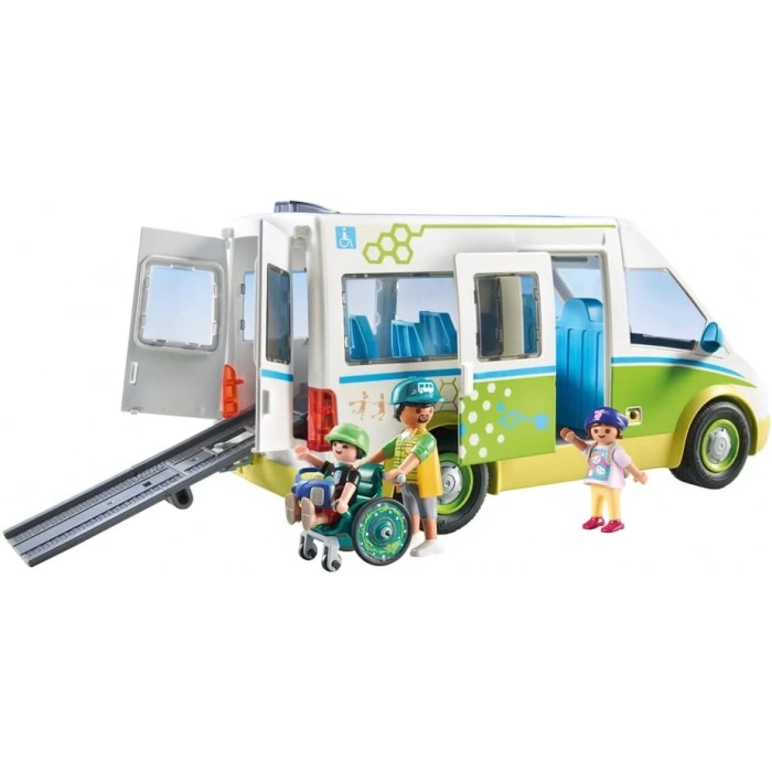 Playmobil City Life 71329 Okul Otobüsü, Sürgülü Kapılı Büyük Okul Otobüsü, Tekerlekli Sandalye İçin Katlanabilir Rampa ve 5 Figür İçin Yer, 4 Yaşından Büyük Çocuklar İçin Oyuncak