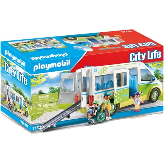 Playmobil City Life 71329 Okul Otobüsü, Sürgülü Kapılı Büyük Okul Otobüsü, Tekerlekli Sandalye İçin Katlanabilir Rampa ve 5 Figür İçin Yer, 4 Yaşından Büyük Çocuklar İçin Oyuncak