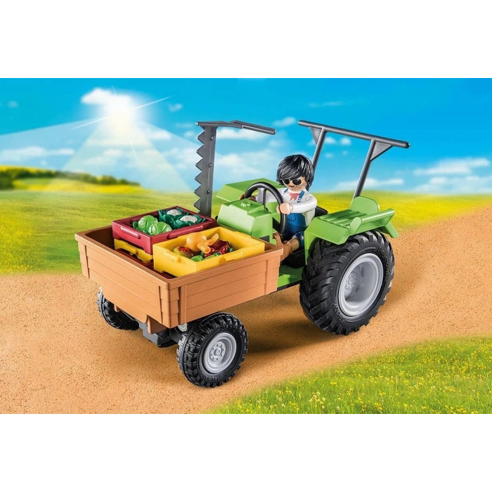 Playmobil Country 71249 Römorklu Traktör, Taşıma Kutuları Dahil, Organik Çiftlik İçin Yeşil Traktör, 4 Yaşından Büyük Çocuklar İçin Sürdürülebilir Oyuncak