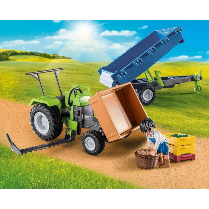Playmobil Country 71249 Römorklu Traktör, Taşıma Kutuları Dahil, Organik Çiftlik İçin Yeşil Traktör, 4 Yaşından Büyük Çocuklar İçin Sürdürülebilir Oyuncak