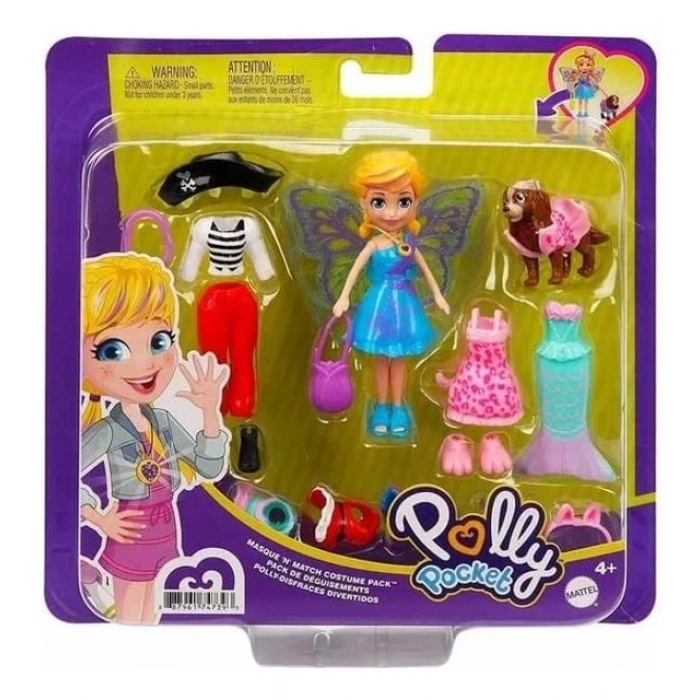 Polly Pocket ve Hayvan Dostu Kostüm Giyiyor Oyun Seti, Bebek, Evcil Hayvan ve Kostümlü Paket Gdm15