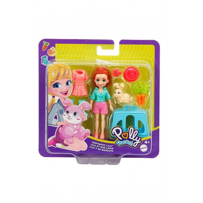Polly Pocket ve Hayvan Dostu Oyun Seti, Hoptastic Lila Bebek, Hayvanı ve Aksesuarları GDM11