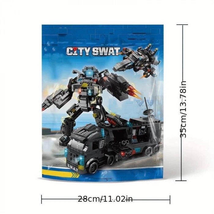 Şehir Özel Harekat 20.32 cm 3 Polis Karakolu Kamyon lego, Makine Helikopter Araba Figürleri, Eğitici Oyuncak 6 yaş 585 parça