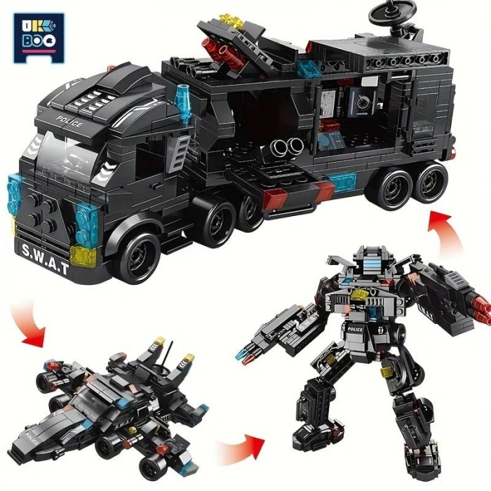 Şehir Özel Harekat 20.32 cm 3 Polis Karakolu Kamyon lego, Makine Helikopter Araba Figürleri, Eğitici Oyuncak 6 yaş 585 parça