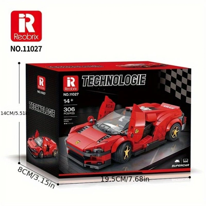 Technic Spor Araba Ferrari 3D Lego BUILDING BLOCKS 306 Parça 14+ YAŞ Puzzle Araba Hediye