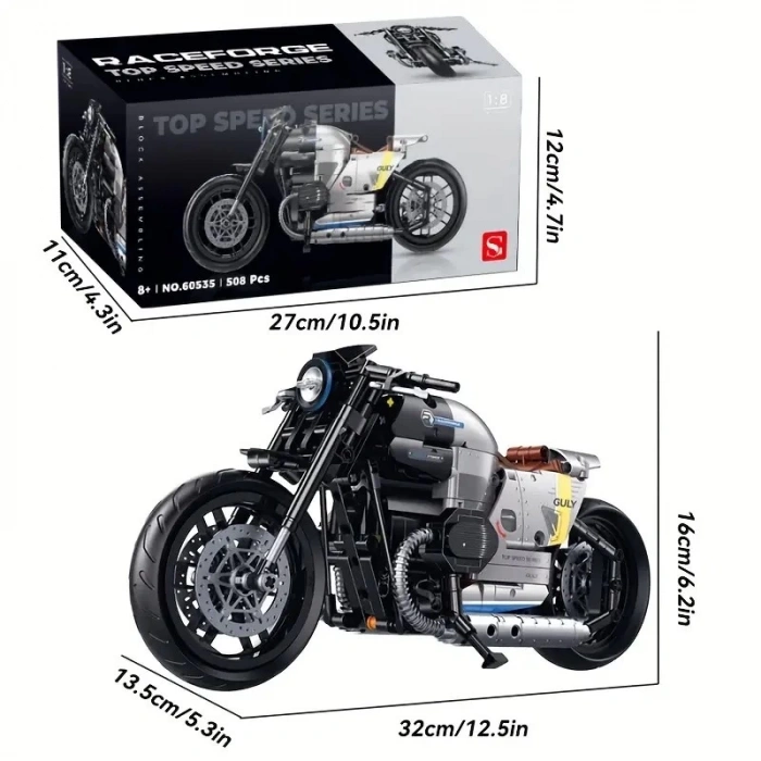 Teknik Motosiklet Yapım Seti 508 parça 1:8 Ölçekli 8+ yaş Model Kiti hediye yapı blok oyuncak seti