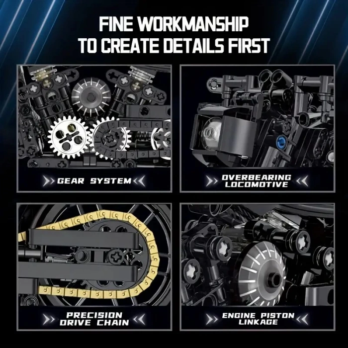 Teknik Motosiklet Yapım Seti 586 parça 1:8 Ölçekli Siyah 8+ yaş Model Kiti hediye yapı blok oyuncak seti