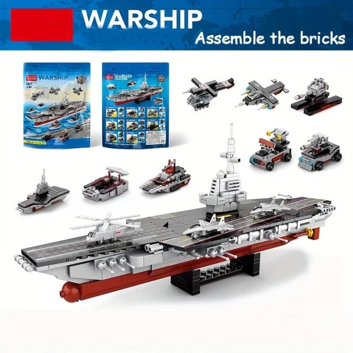 Uçak Gemisi Lego Yapı Blokları Seti 546 Parça 6-8 Yaş Donanma Savaş Gemisi Modeli Kit