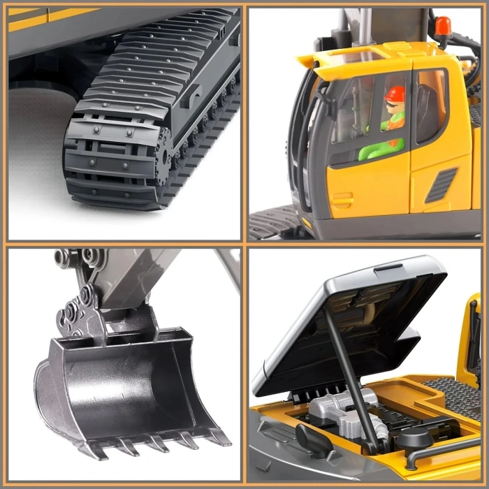 Uzaktan Kumandalı Ekskavatör full fonksiyon 11 Kanallı Alaşımlı Metal Yapı, 2.4GHz Kablosuz, USB Şarj Edilebilir 18650 Lityum Pil, Hava Koşullarına Dayanıklı, Çalışma Voltajı ≤36V, Çocuklar İçin