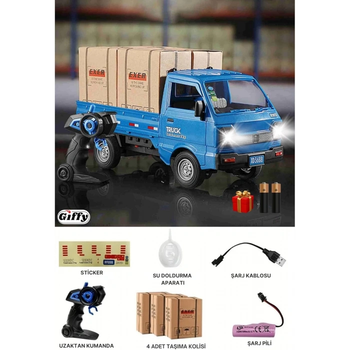 Uzaktan Kumandalı 2.4 Ghz RC Kamyonet Yük Taşıma Aracı Kapıları Açılabilen Sesli Işıklı Şarjlı