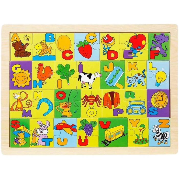 WOODY Ahşap Resimli Alfabe Puzzle Eğitici Ve Zeka Geliştiren Oyuncak