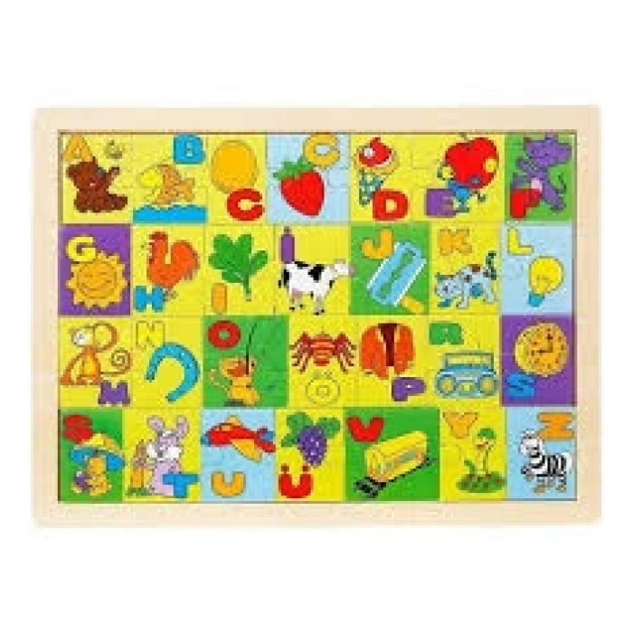 WOODY Ahşap Resimli Alfabe Puzzle Eğitici Ve Zeka Geliştiren Oyuncak