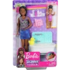 Barbie Bebek Bakıcısı Bebeği Minik Bebekler ve Banyo Aksesuarları Oyun Seti FXH06
