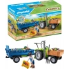 Playmobil Country 71249 Römorklu Traktör, Taşıma Kutuları Dahil, Organik Çiftlik İçin Yeşil Traktör, 4 Yaşından Büyük Çocuklar İçin Sürdürülebilir Oyuncak
