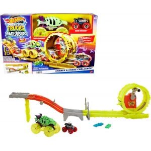 HOT WHEELS Monster Trucks Power Smashers Oyun Seti, 1:64 ölçekli Bone Shaker, 2 ezilmiş araba HXT05