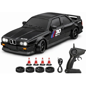 BMW E30 Drift Araba 4x4 Uzaktan Kumandalı Araba 2.4GHz Şarjlı LED Işıklı 15 Km Hız Araba (Siyah)