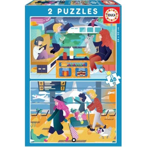 Educa Ahşap Puzzle 2X48 Havaalanı ve Tren 18604