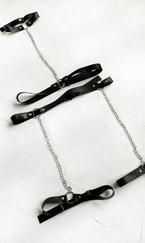 Leather Garter Harness with Neck Collar