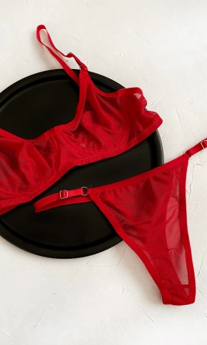 Ring Detailed Tulle Bra Set