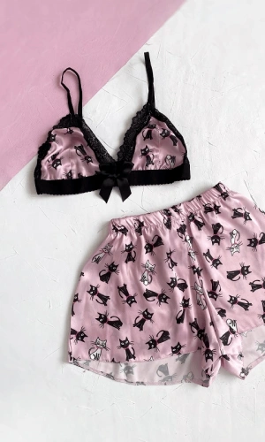 Cat Printed Shorts Set