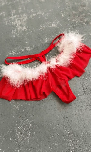 Elastic and Feather Detailed Transparent Tulle String