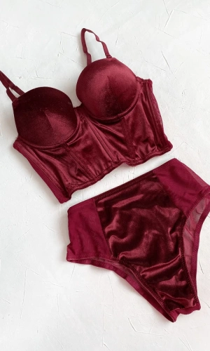 Push Up Velvet Bustier Set