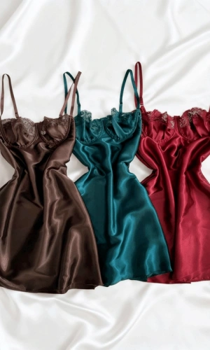 3 Renk Göğüs Dantel Detaylı Yumuşak Saten Gecelik Set (Gizli Gönderi)