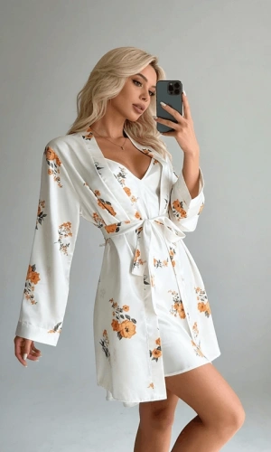 Saten Gecelik Sabahlık Takım