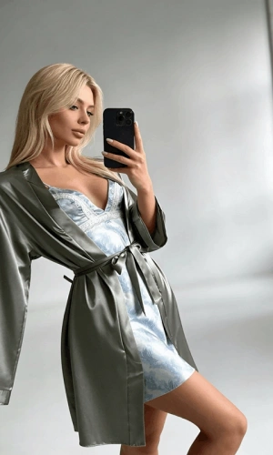 Saten Gecelik Sabahlık Takım