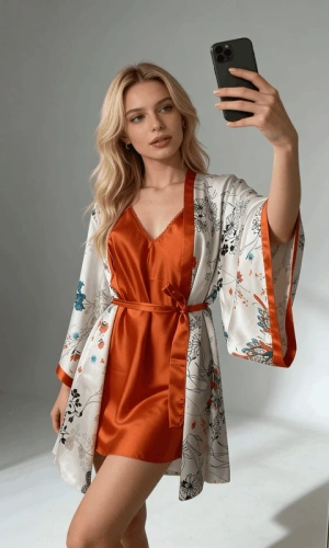 Bat Sleeve Satin Dressing Gown Set