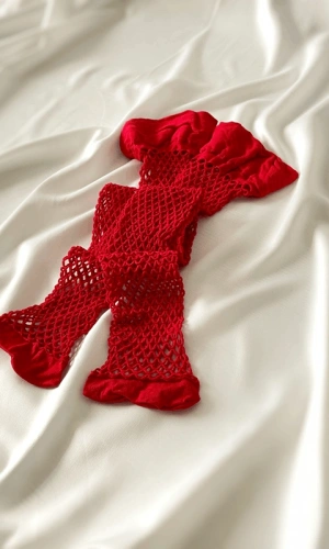 Kırmızı Geniş File Jartiyer Çorap