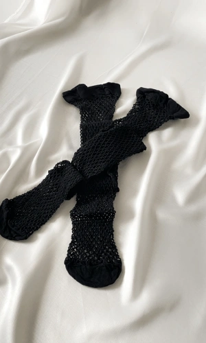 Siyah Geniş File Jartiyer Çorap