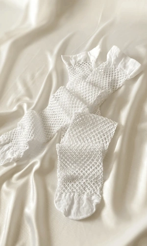 Beyaz Geniş File Jartiyer Çorap