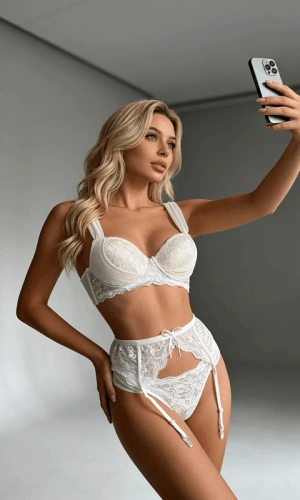 Ekru Kol Tül Detaylı Dantelli Destekli Sütyen Takım & Ekru Dantel Detaylı Jartiyer KemeriKombin