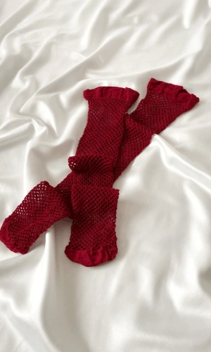 Bordo Geniş File Jartiyer Çorap