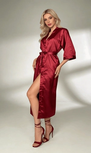 Bordo Fakir Kol Uzun Saten Sabahlık