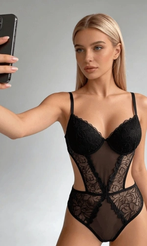 Siyah Destekli Dantel Detaylı Bodysuit