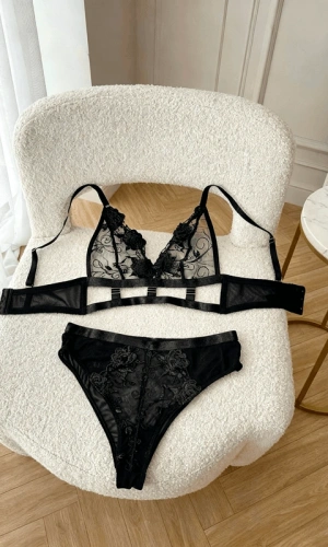 Rebel Black Guipure Bra Set