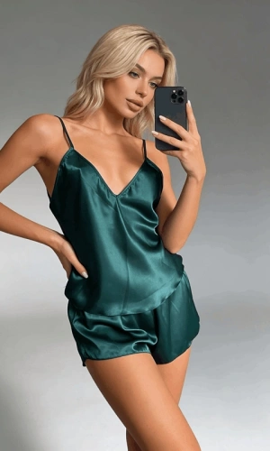 Askılı Saten Şortlu Takım