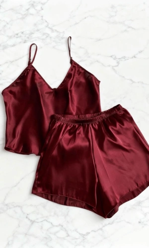 Askılı Saten Şortlu Takım