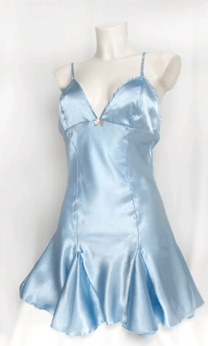 Bebe Mavisi Godet Detaylı Saten Gecelik