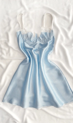 Mavi Pötikareli Göğüs Dantel Detaylı Saten Gecelik